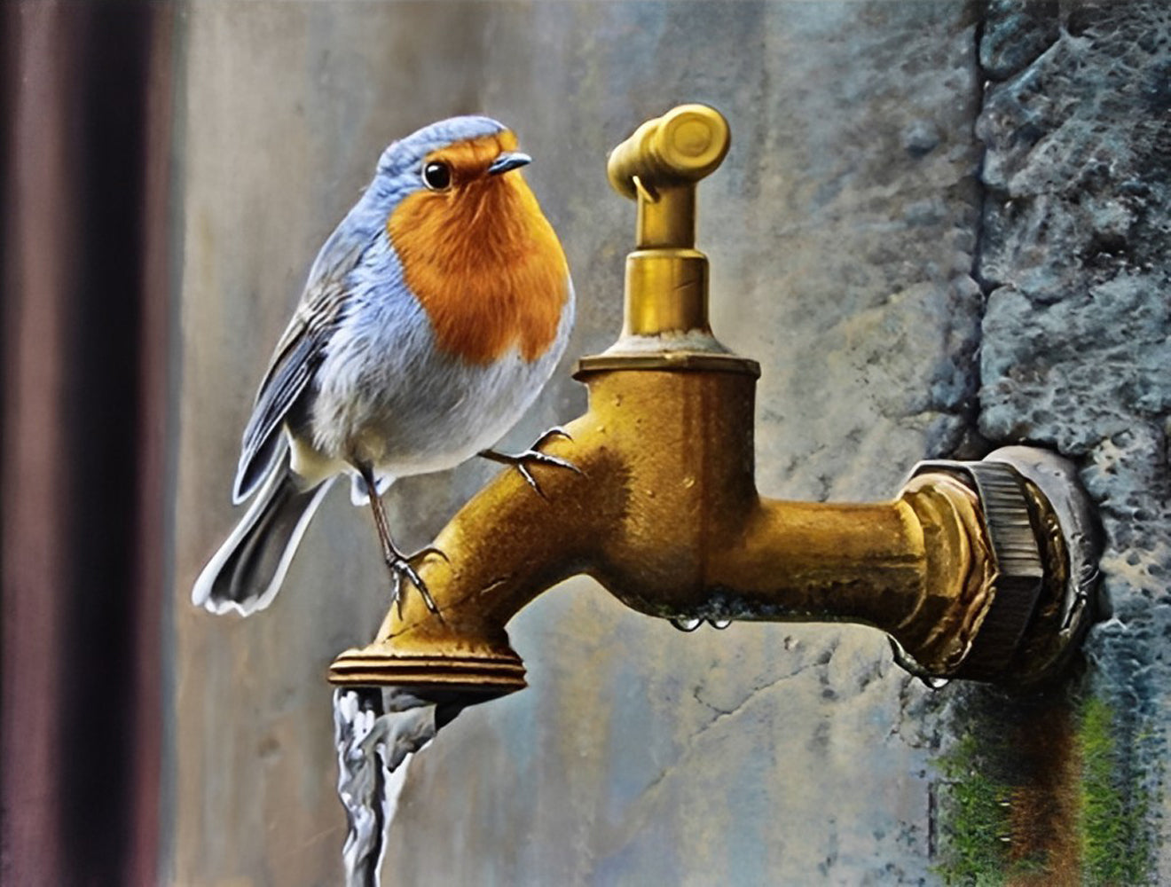 Cute Bird and Golden Faucet Diamond Painting