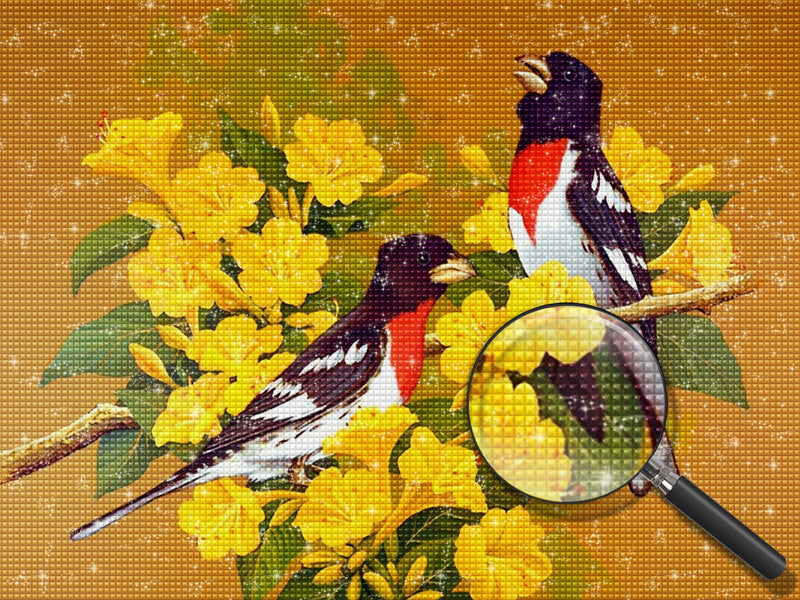 Black and White Birds with Yellow Flowers 5D DIY Diamond Painting Kits