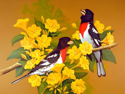 Black and White Birds with Yellow Flowers 5D DIY Diamond Painting Kits