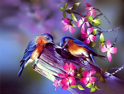 Two Birds and Small Pink Flowers 5D DIY Diamond Painting Kits