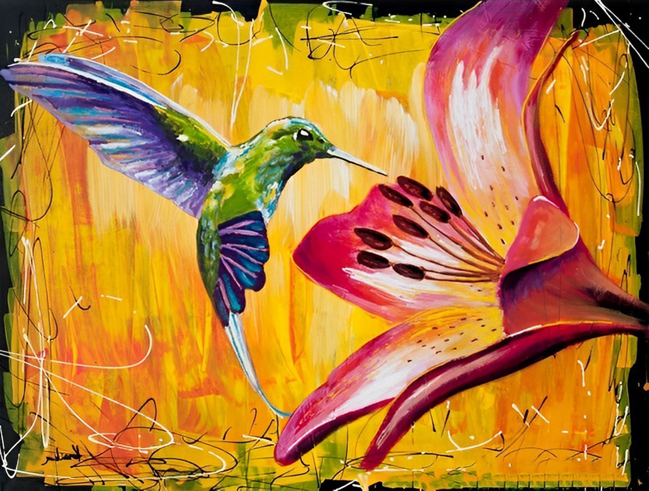 Hummingbird Drawn Diamond Painting