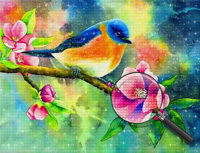 Blue and Red Bird with Pink Flowers 5D DIY Diamond Painting Kits
