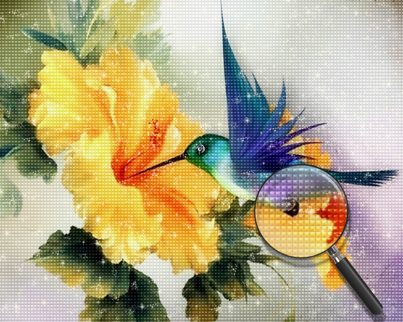 Flying Hummingbird Bird and Orange Flowers 5D DIY Diamond Painting Kits
