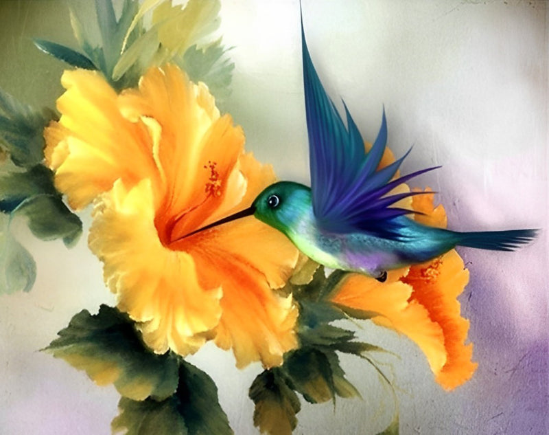 Flying Hummingbird Bird and Orange Flowers 5D DIY Diamond Painting Kits
