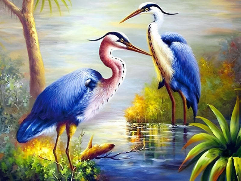 Birds with Blue Feathers and Long Legs and Necks 5D DIY Diamond Painting Kits