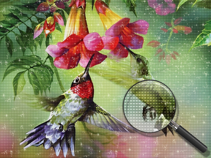Two Flying Hummingbirds and Pink Nile Poppyseed 5D DIY Diamond Painting Kits