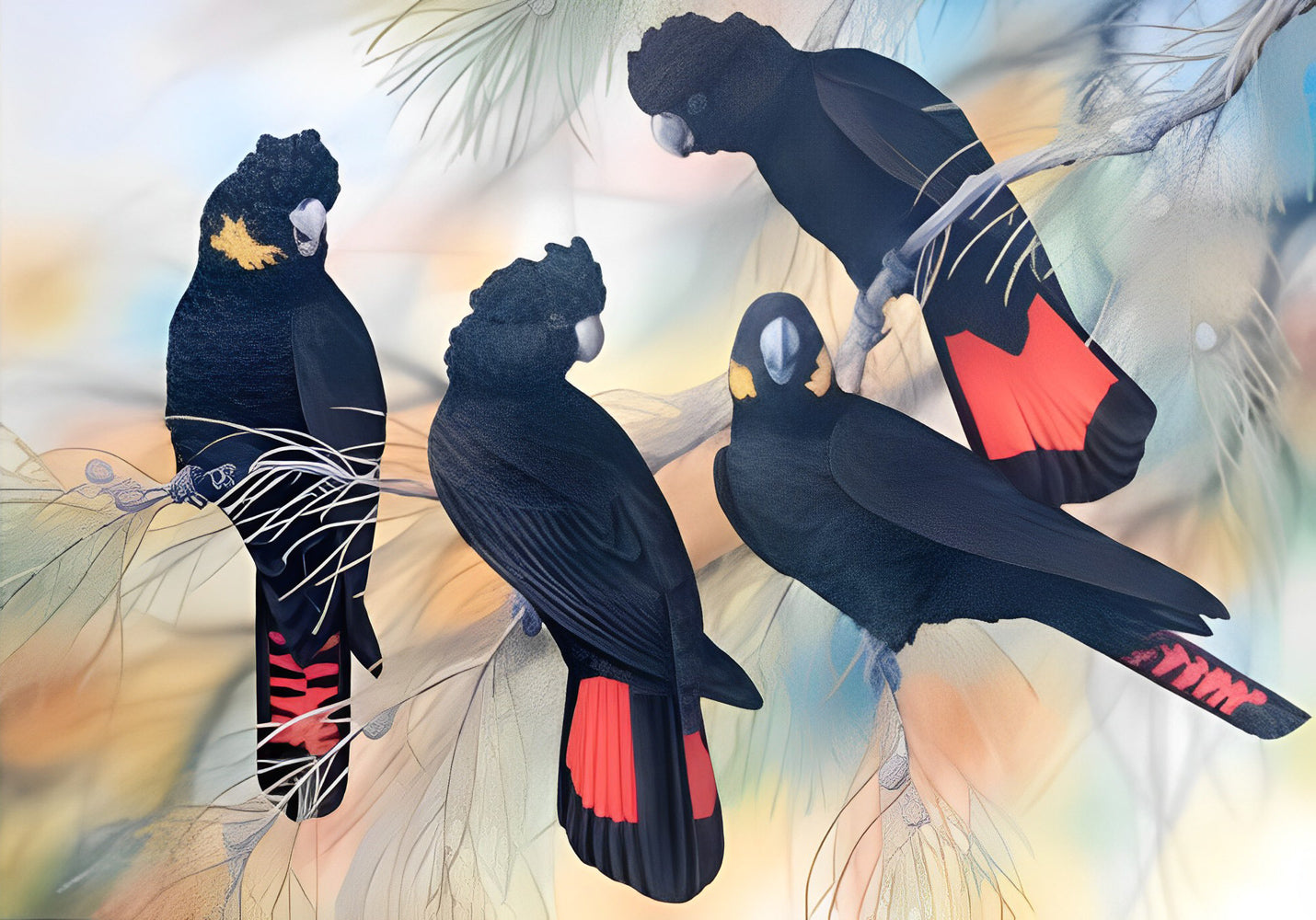 Black and Red Parrots Diamond Painting