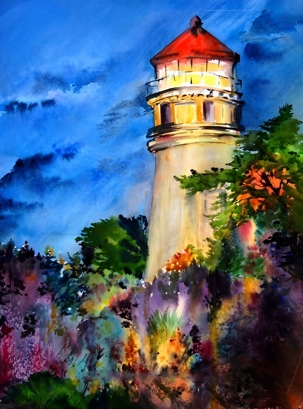 Lighthouse and Flowers Diamond Painting