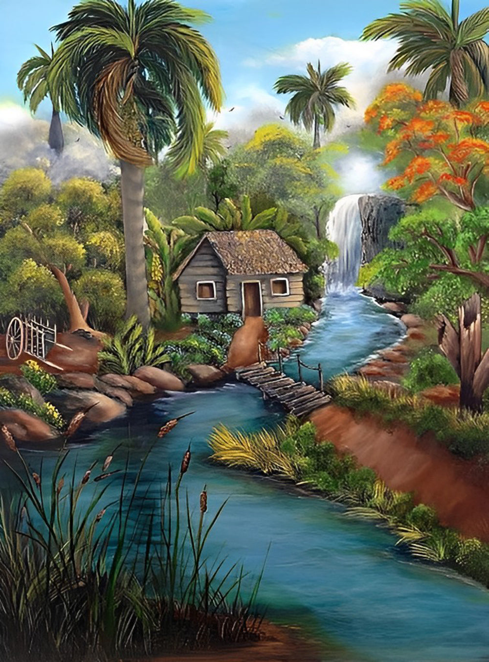 Waterfall Tree House Diamond Painting