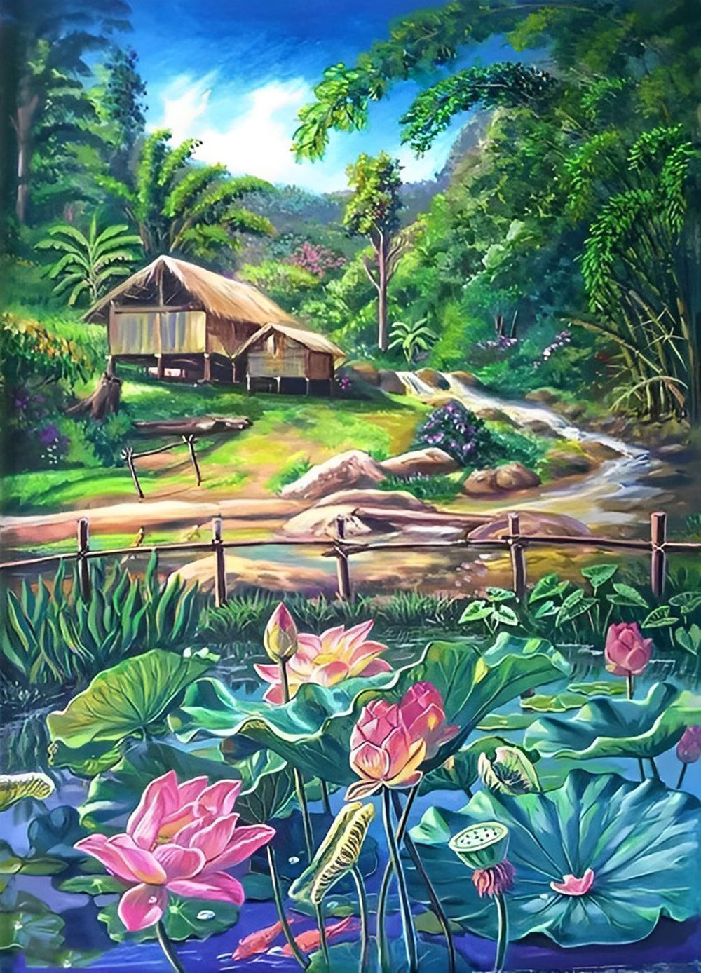 House and Lotus Diamond Painting