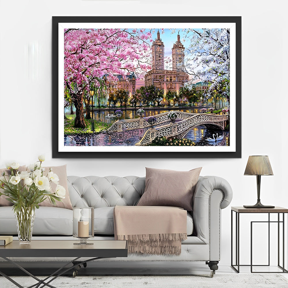 The Cherry Trees near the Bridge Diamond Painting