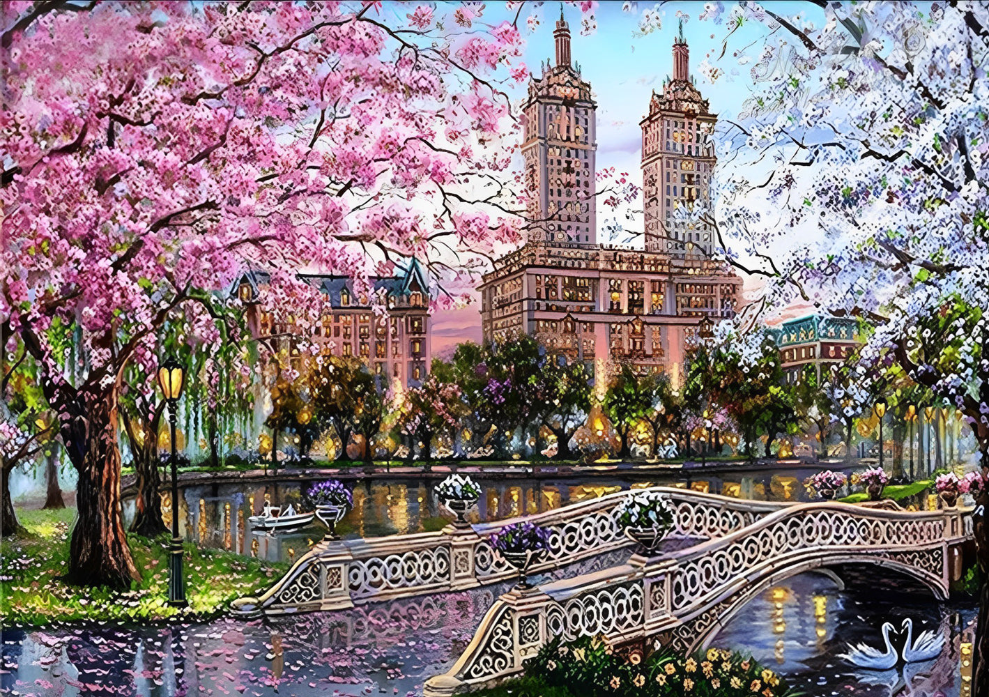 The Cherry Trees near the Bridge Diamond Painting