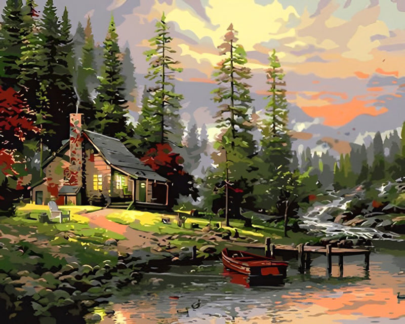 Cottage by the Stream Diamond Painting