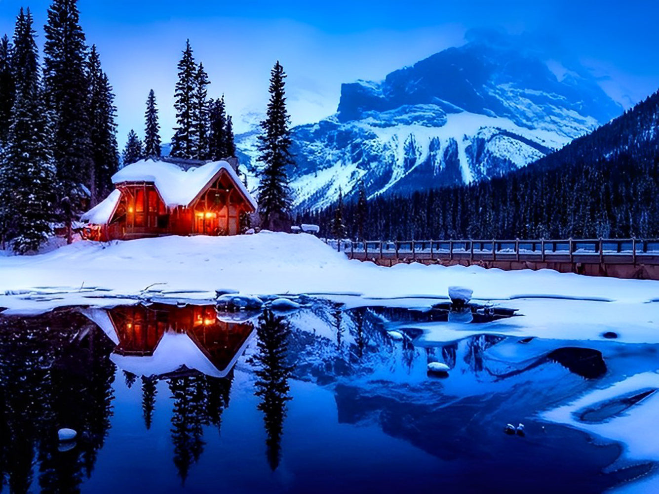 Snowy Mountain Cabin Diamond Painting