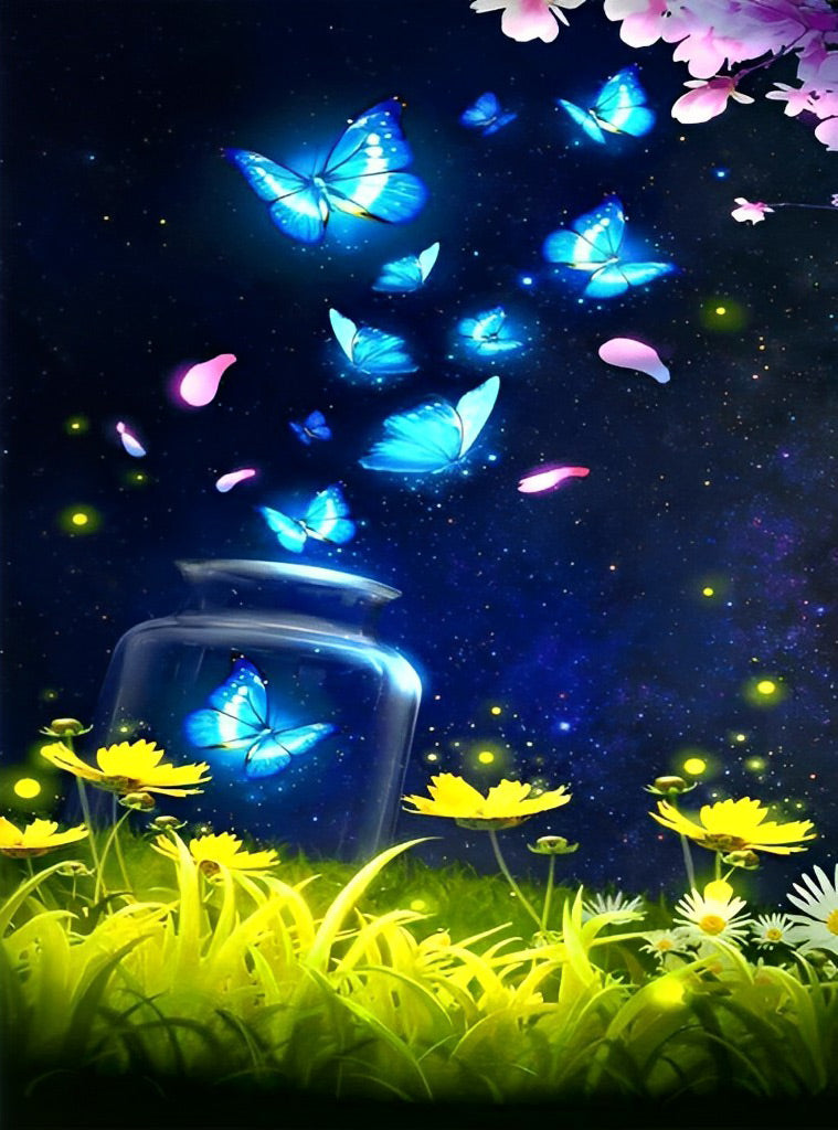 Blue Butterflies and Grasses Diamond Painting