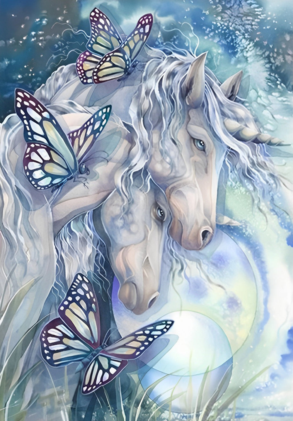 White Butterflies and White Unicorns Diamond Painting