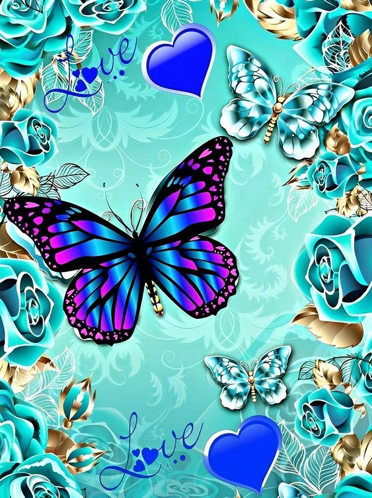 Butterflies and Crown of Blue Roses Diamond Painting