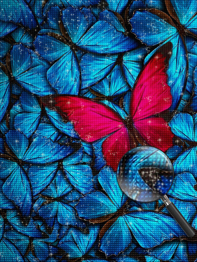 Dark Pink Butterfly and Blue Butterflies 5D DIY Diamond Painting Kits