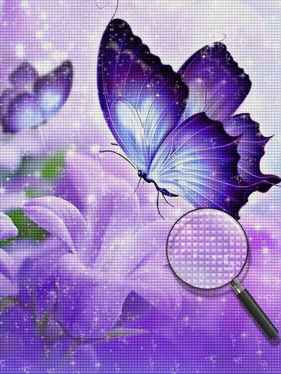 Purple Butterflies and Flowers Diamond Painting
