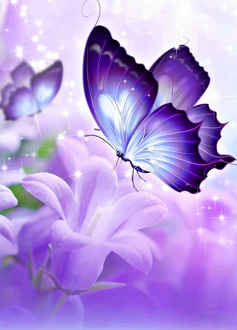 Purple Butterflies and Flowers Diamond Painting