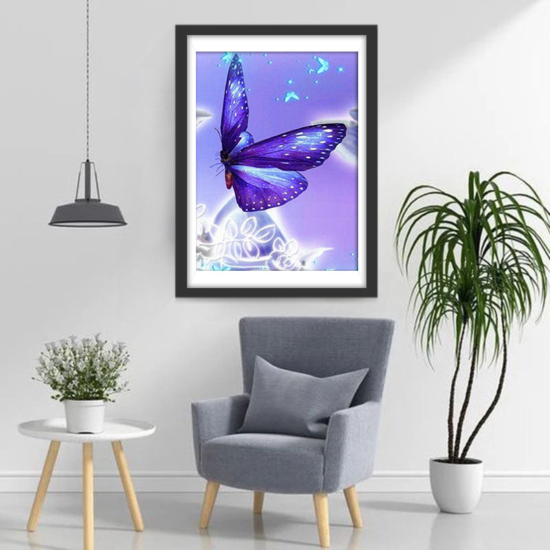 Beautiful Purple Butterfly and Little Blue Butterflies Diamond Painting