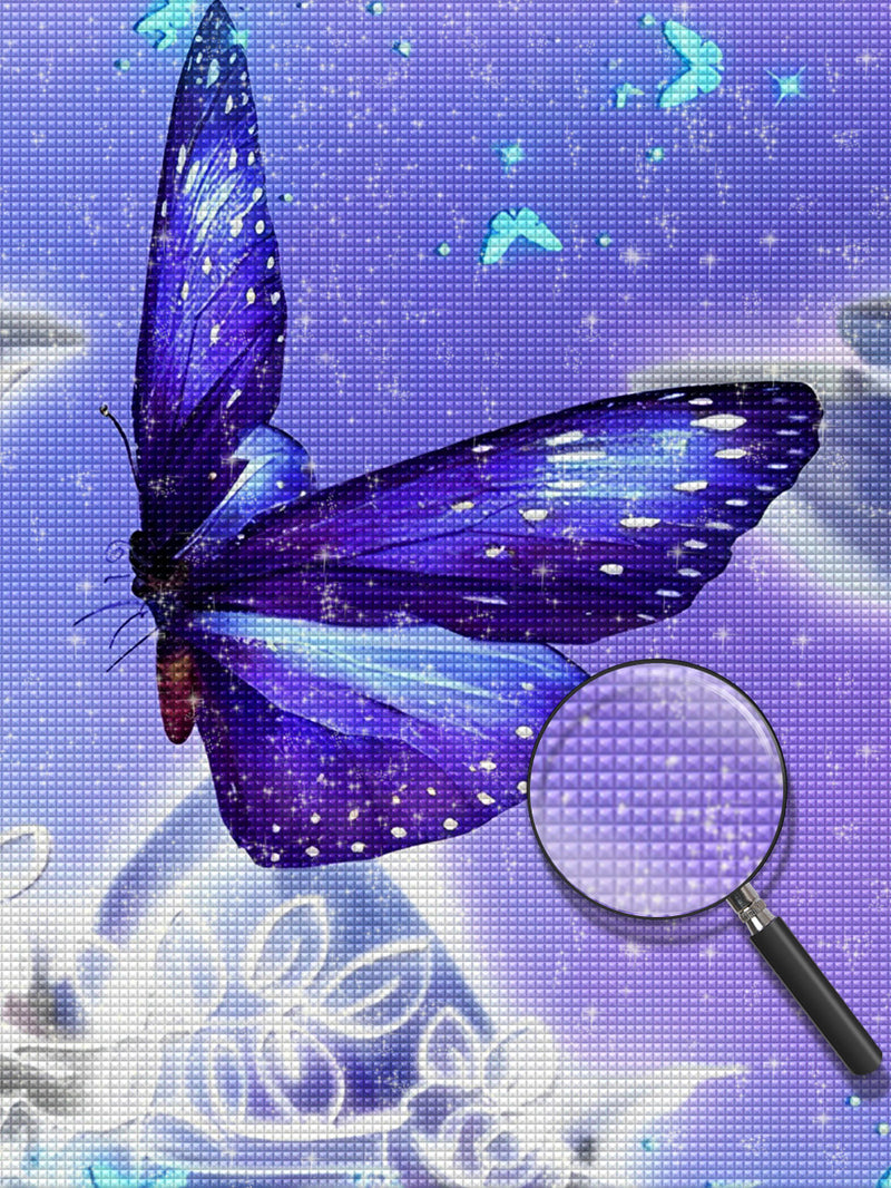 Beautiful Purple Butterfly and Little Blue Butterflies Diamond Painting