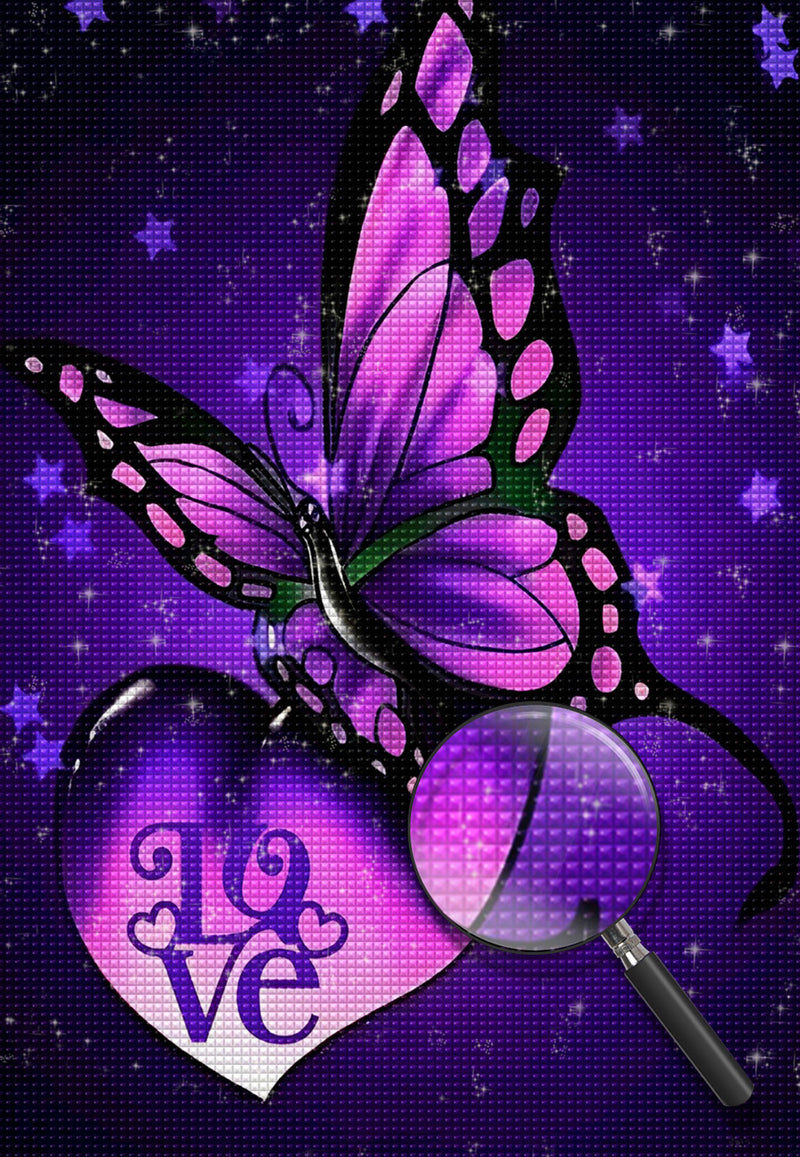 Purple Butterfly and Heart with the Word Love 5D DIY Diamond Painting Kits