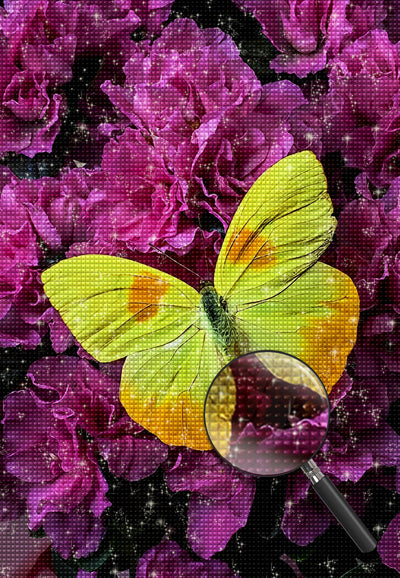 Yellow Butterfly and Pink Flowers 5D DIY Diamond Painting Kits