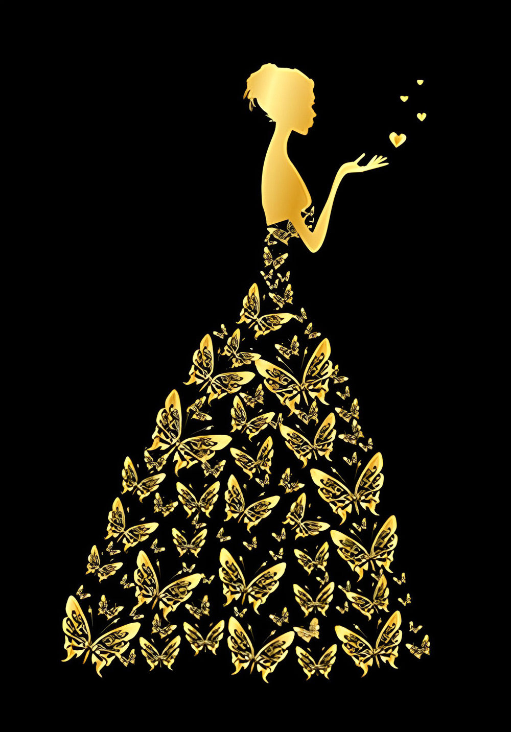 Golden Butterflies and Elegant Woman Diamond Painting