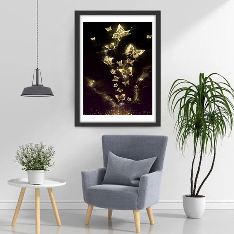 Golden Butterflies in the Darkness Diamond Painting