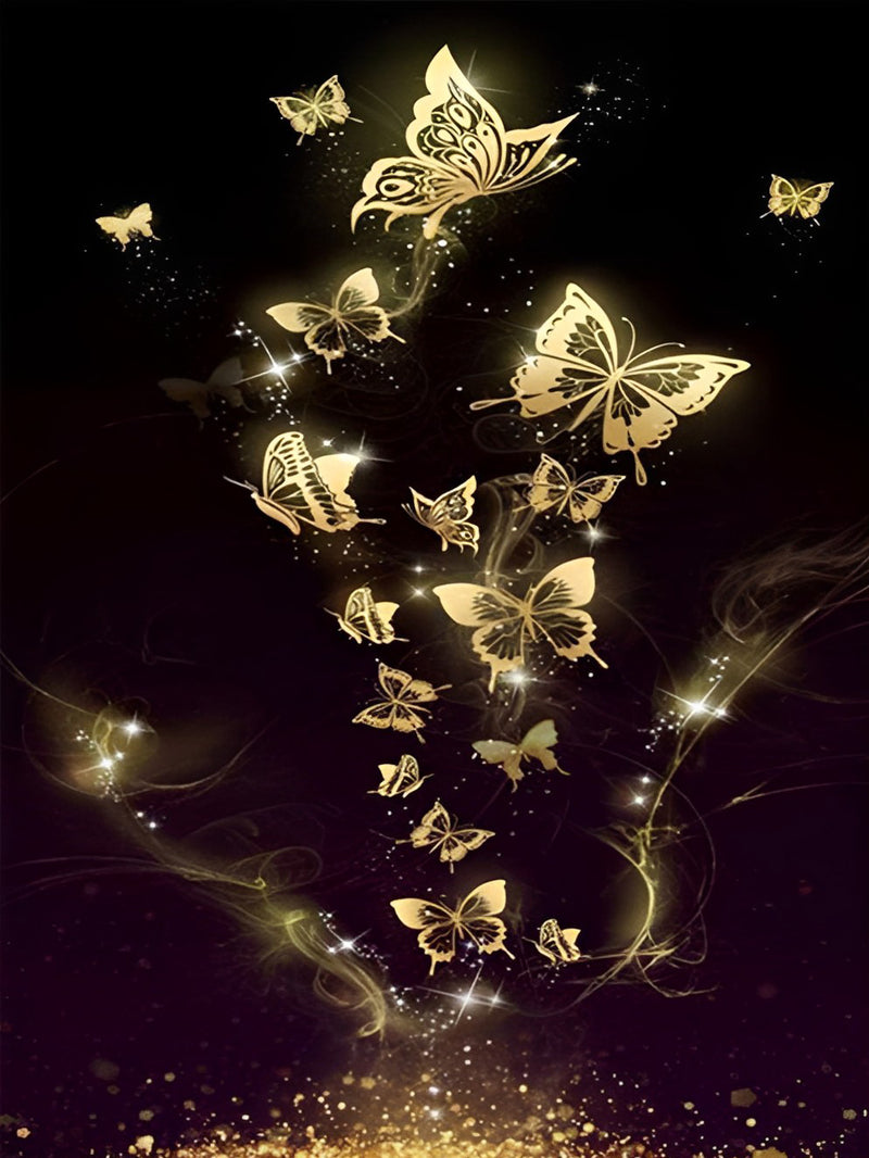 Golden Butterflies in the Darkness Diamond Painting