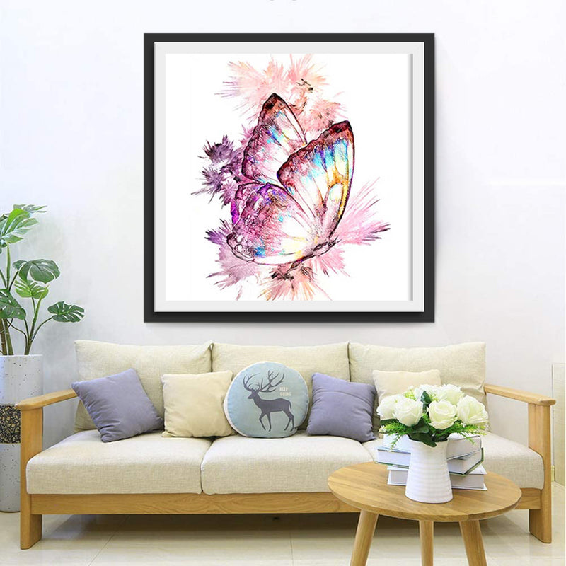 Pink Butterfly with Blue Spots Diamond Painting