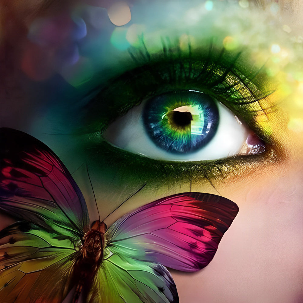 Green-Red Butterfly and Green-Blue Eye Diamond Painting