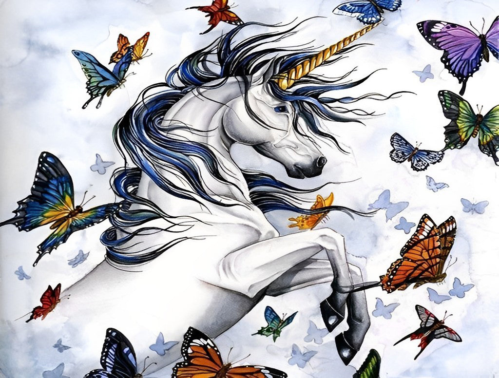 Butterfly and White Unicorn Diamond Painting