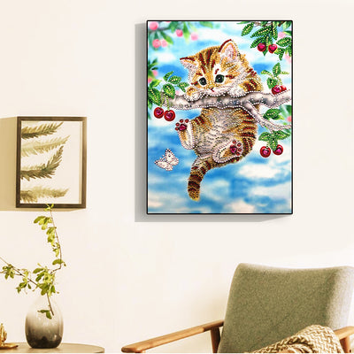 Kitten Hanging on Cherry Tree Special Shaped Drills 5D DIY Diamond Painting Kits