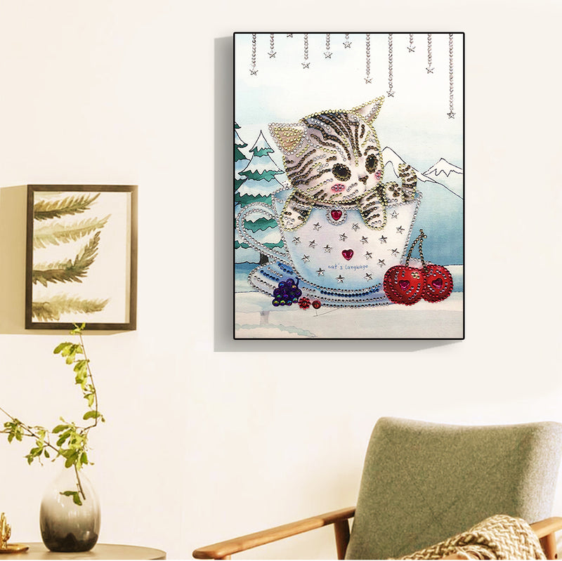 Kitten in the Cup Special Shaped Drills Diamond Painting