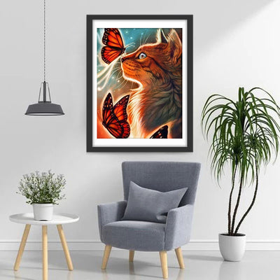 Orange Cat and Red Butterfly  Diamond Painting