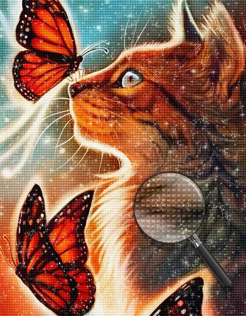 Orange Cat and Red Butterfly  Diamond Painting