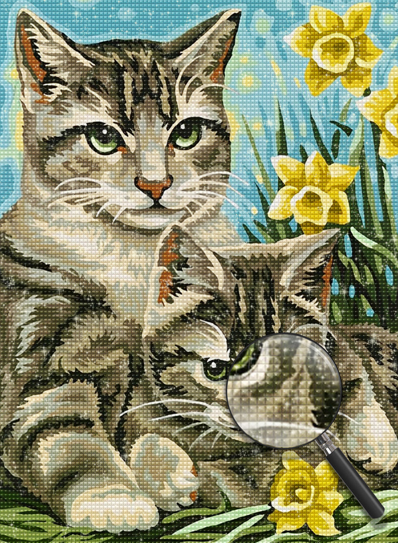 Two Cats and Yellow Flowers Diamond Painting