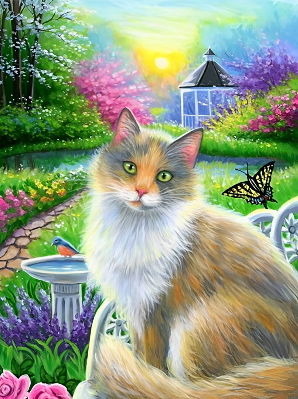Pretty Cat and Garden Diamond Painting