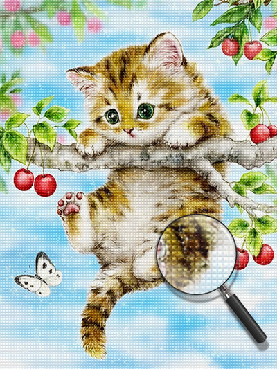 Kitty Hanging from Cherry Tree 5D DIY Diamond Painting Kits