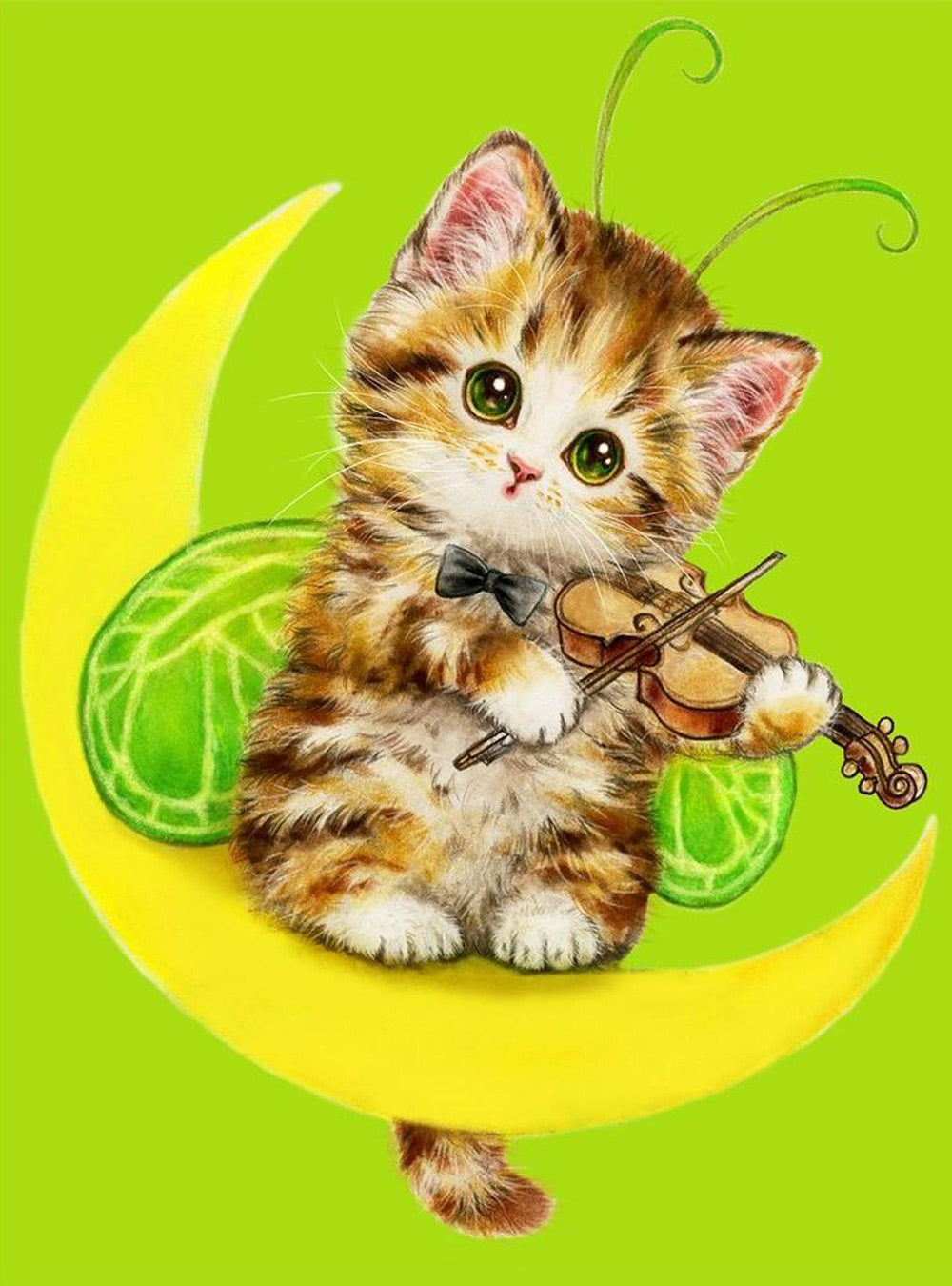 Kitty Playing the Violin on the Moon Diamond Painting