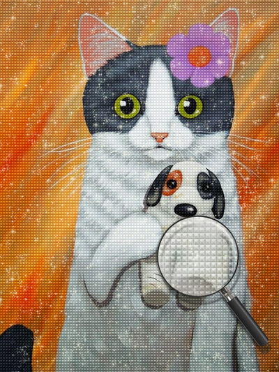 Hairpin kitten and toy puppy Diamond Painting