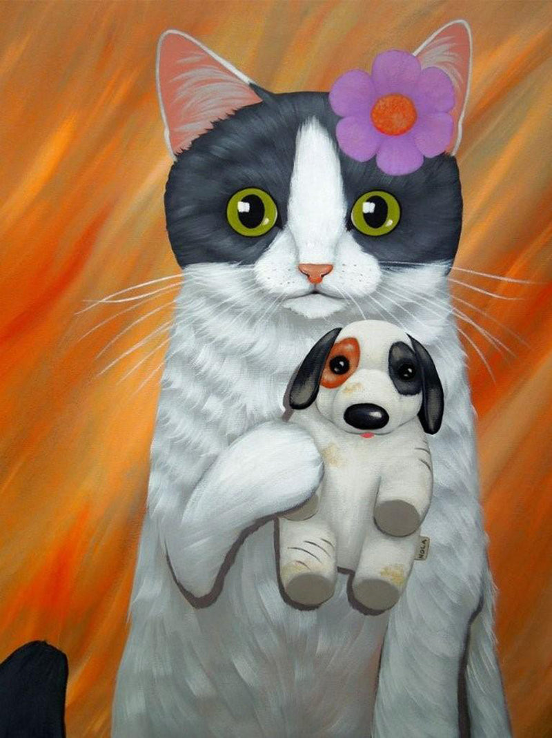 Hairpin kitten and toy puppy Diamond Painting