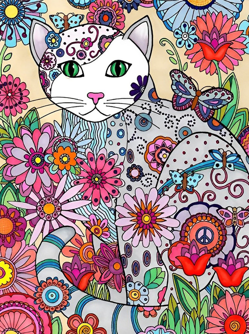 Floral Cat 5D DIY Diamond Painting Kits