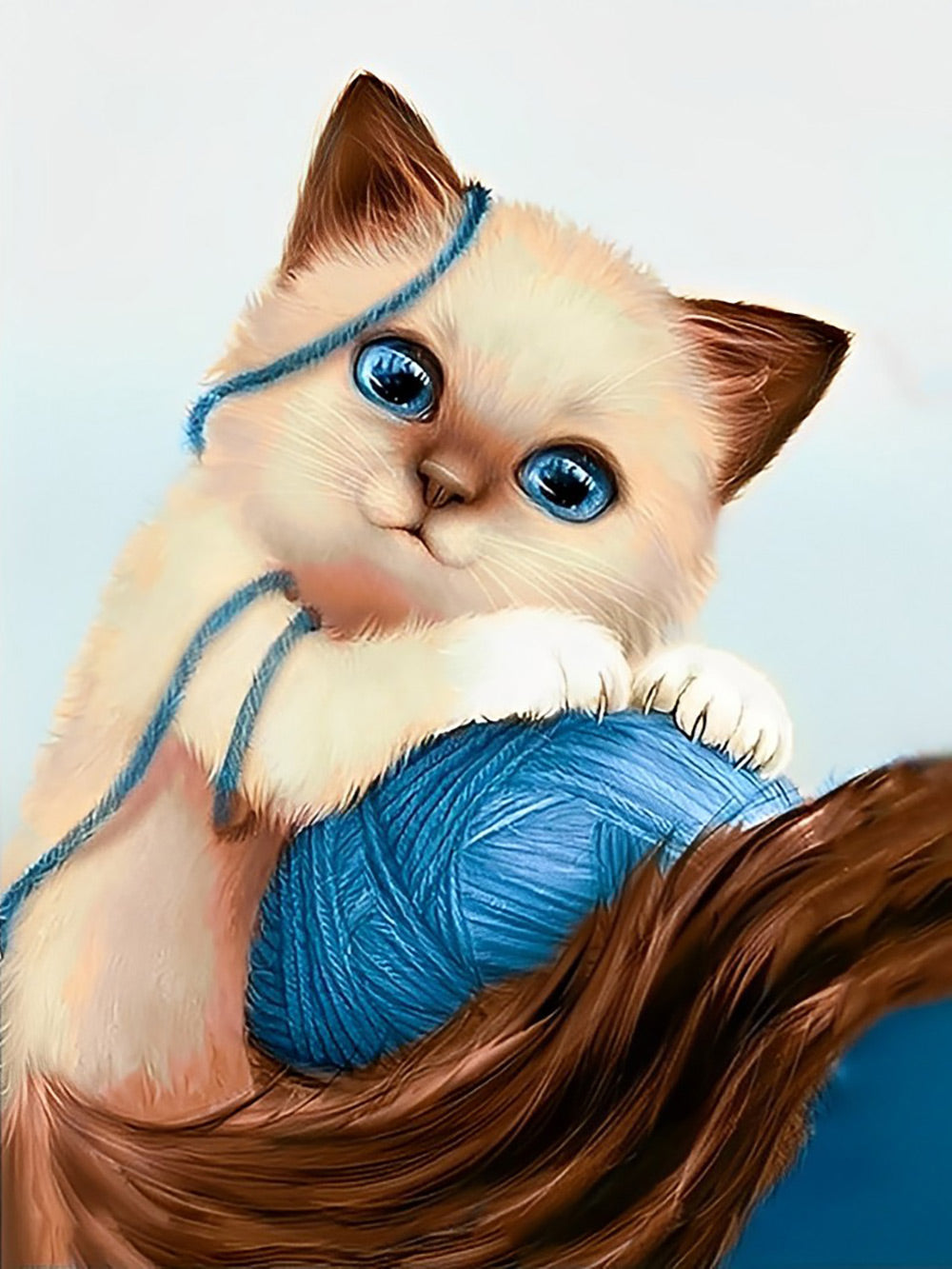 Cat and Ball of Blue Yarn Diamond Painting
