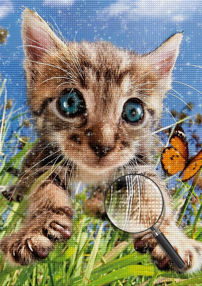 Kitten Fluttering Butterflies 5D DIY Diamond Painting Kits