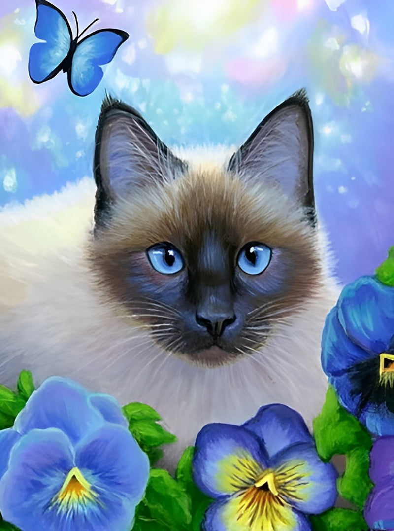 Siamese Cat Ipomoea nil and Butterfly Diamond Painting