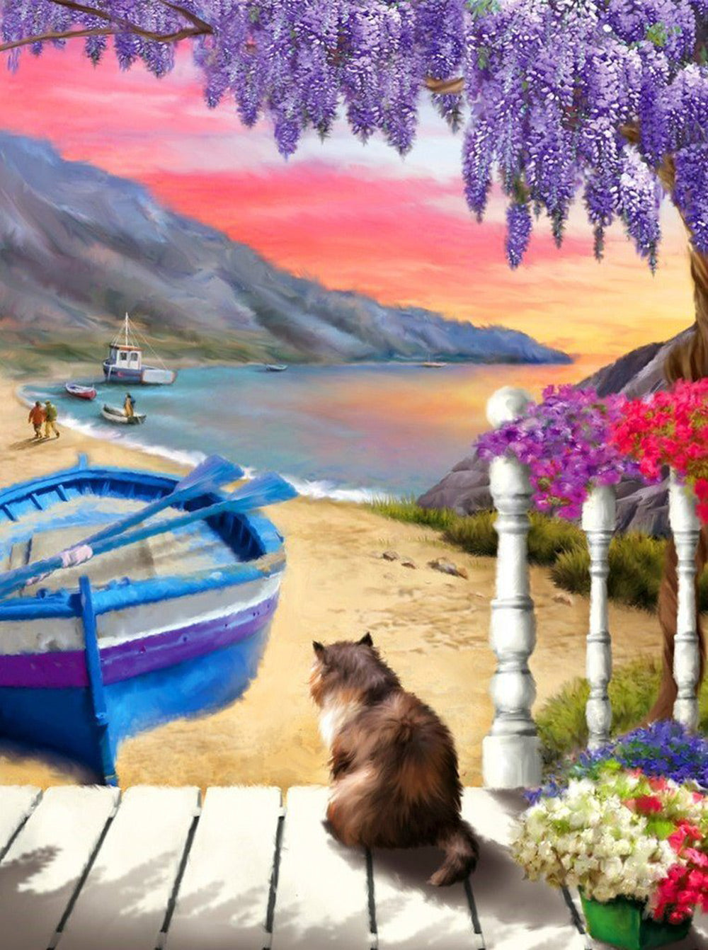 Cat and Beach Diamond Painting