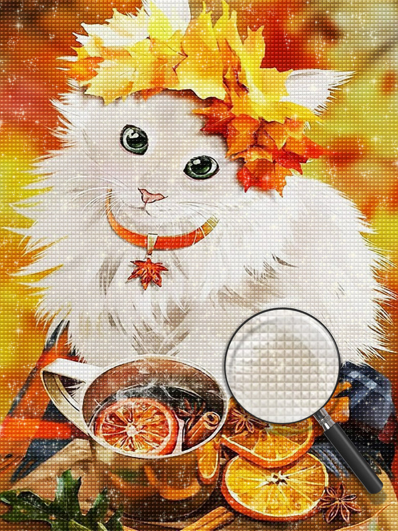 Pretty long-haired white cat Diamond Painting